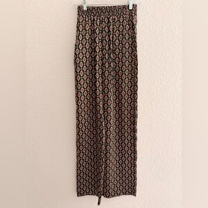 ZARA Satin Effect Black & Brown Geometric Wide-Leg Pants | Elastic Waist